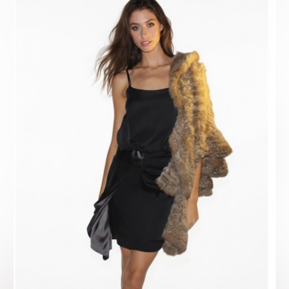 NWT! LAHIVE “Josie” Black Asymmetrical Silk Dress With Leather At Waist